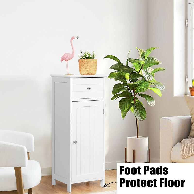 Wooden Bathroom Floor Storage Cabinet with Drawer and Shelf image number 5