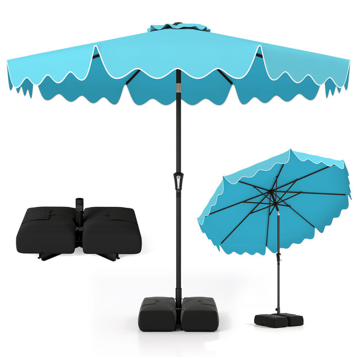 9 Feet Patio Umbrella with Weighted Base and Sandbags