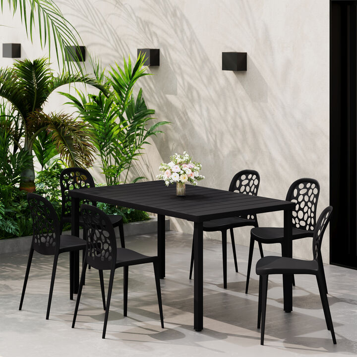WestinTrends 7-Piece Outdoor Metal Rectangle Patio Dining Table Set With Stackable Patio Dining Side Chairs