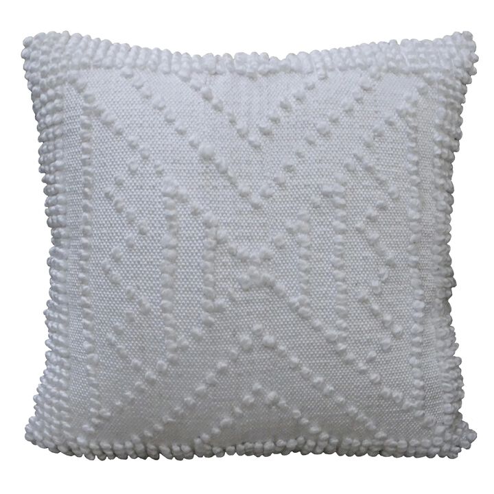 18" White Decorative Beaded Accent Throw Pillow