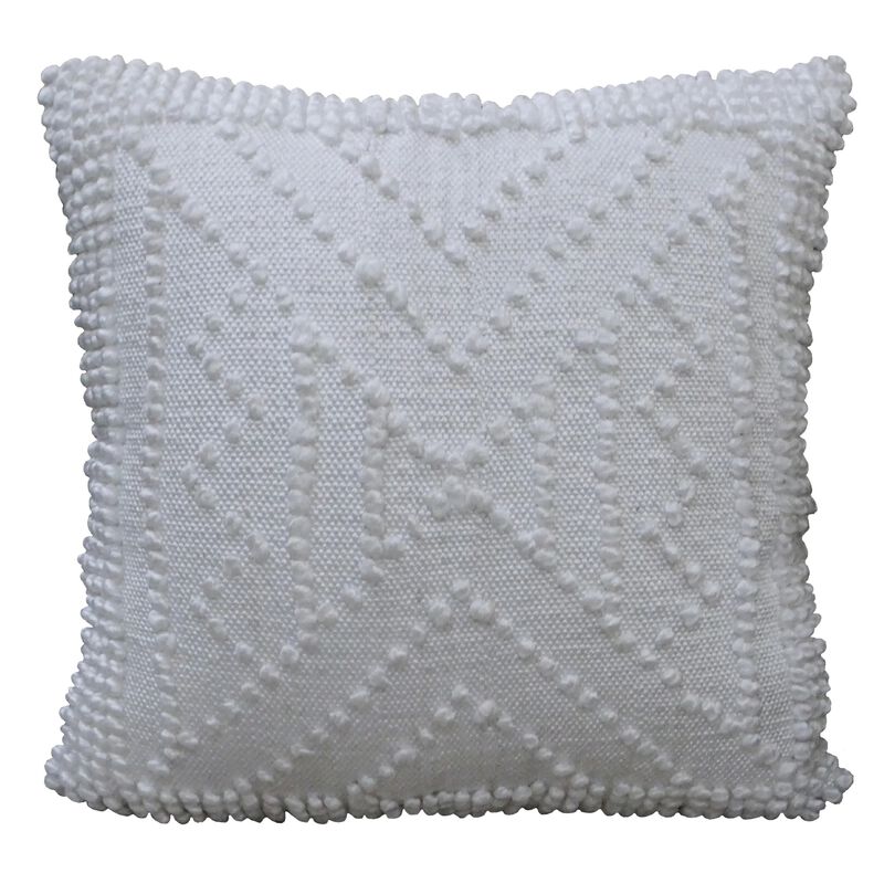 18" White Decorative Beaded Accent Throw Pillow