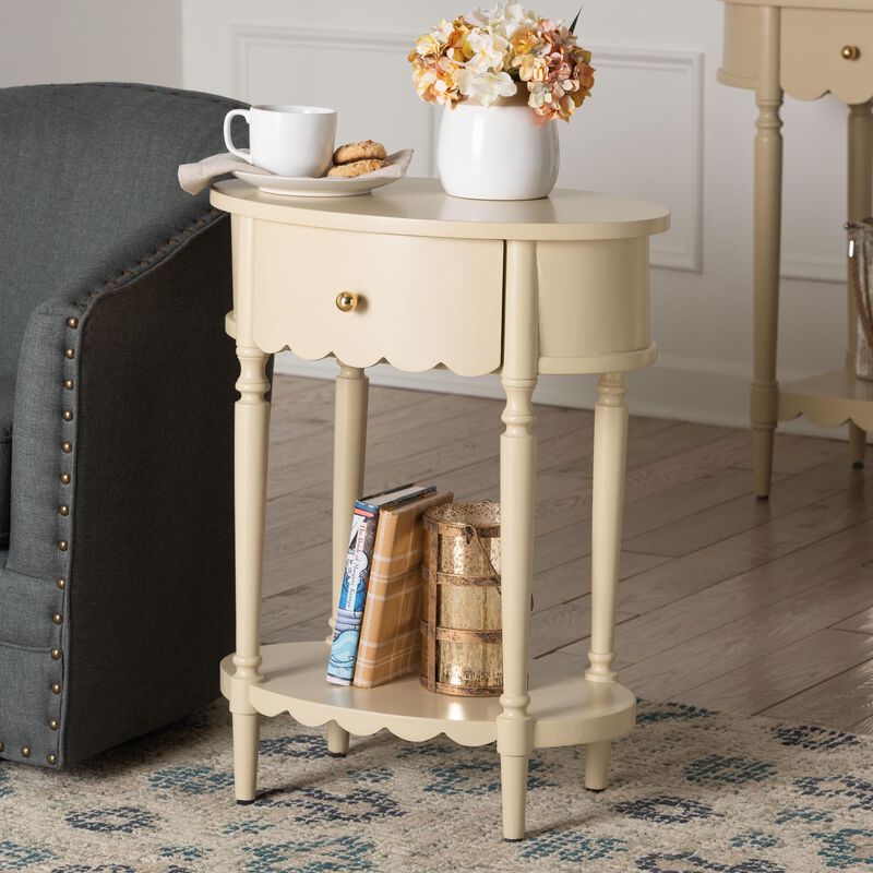 bali & pari Liba End Table - 1-Drawer Accent Table with Scalloped Detailing and Open Shelf Storage for Hallway, Entryway, and Living Room image number 8