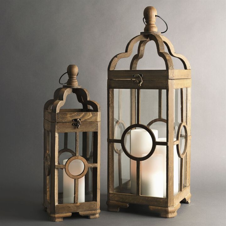 HouzBling Lantern (Set of 2) 19.5"H, 28"H Wood/Glass
