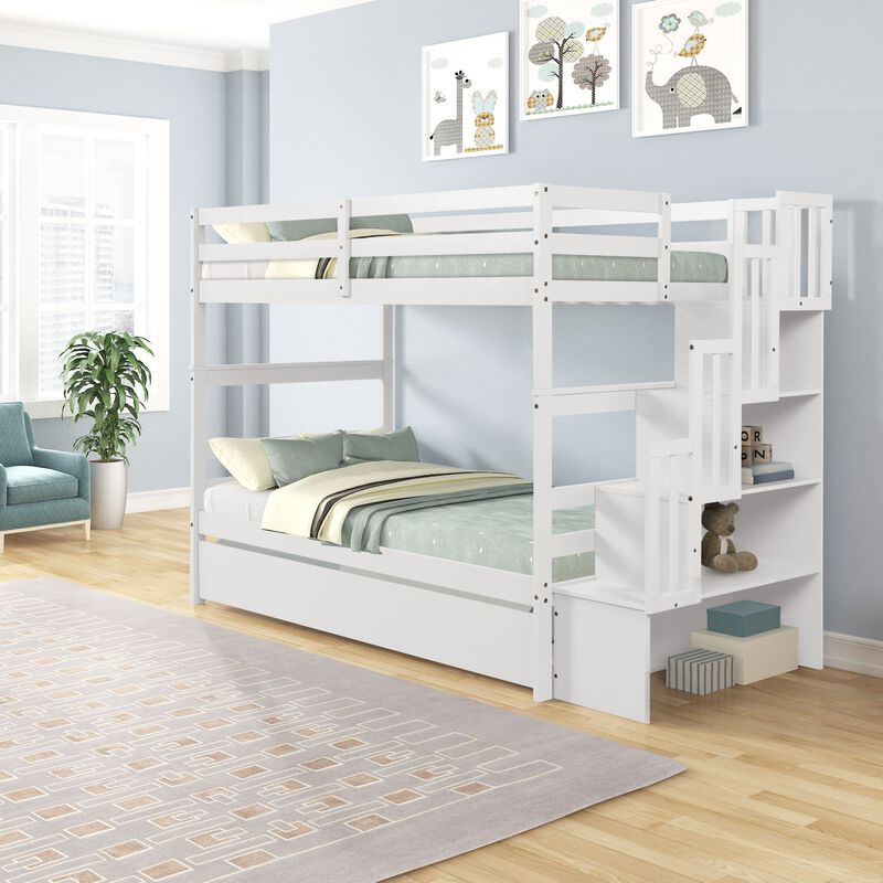 Whisen Twin over Twin Bunk Beds With Twin Trundle and Stairway Storage Function