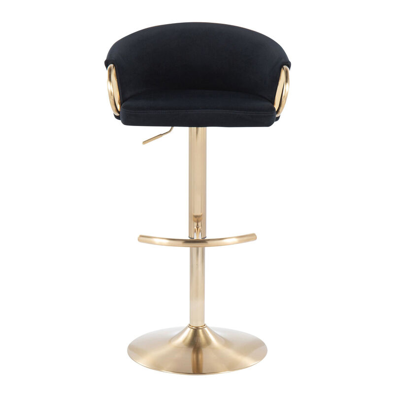 Lumisource Claire Contemporary/Glam Adjustable Bar Stool in Gold Metal, Velvet - Set of 2 image number 1