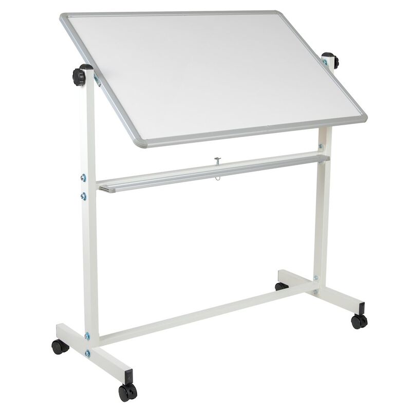 Flash Furniture 45.25"W x 54.75"H Double-Sided Mobile White Board with Pen Tray image number 3
