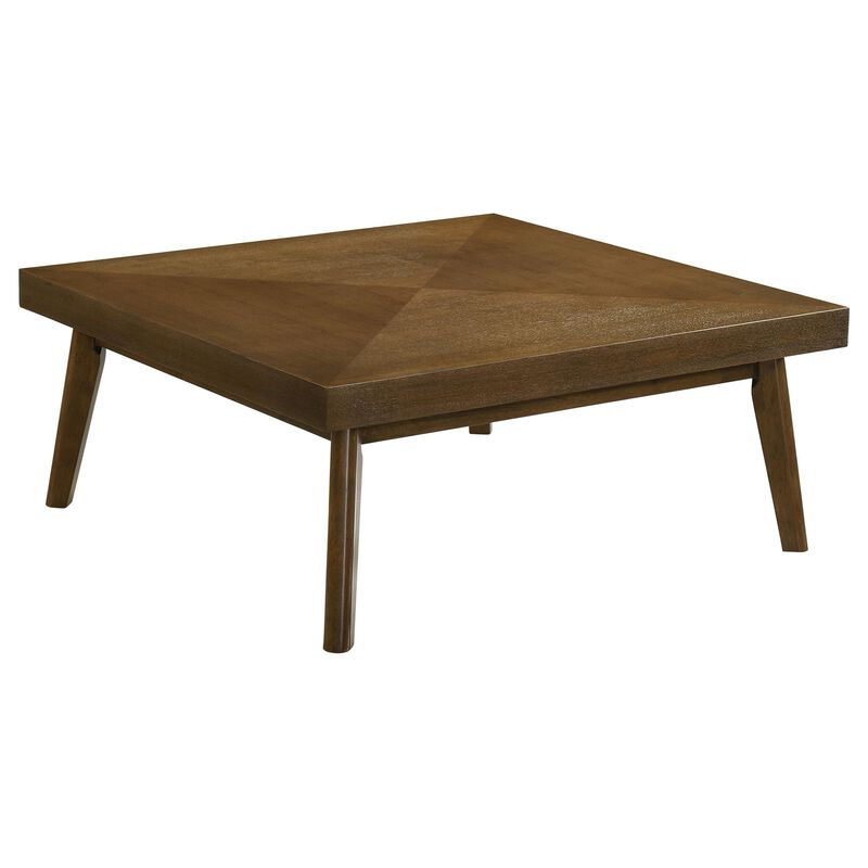 Layla Coffee Table, 39 Inch Square Top, Diamond Parquet, Walnut Brown Wood