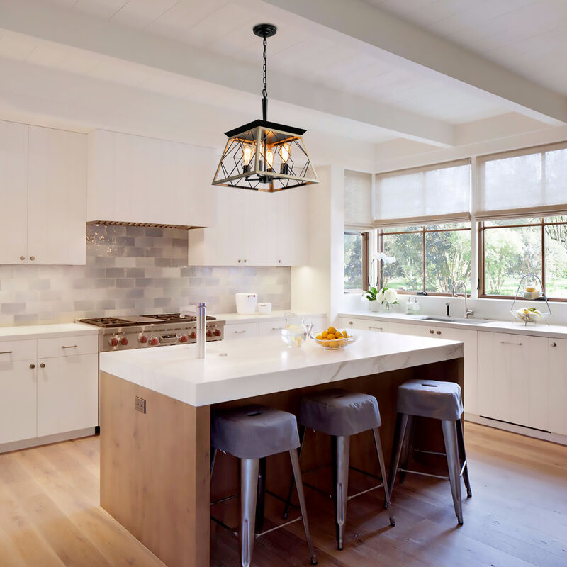 4-Light Farmhouse Geometric Chandelier &ndash; Adjustable Height Pendant for Dining Room image number 2