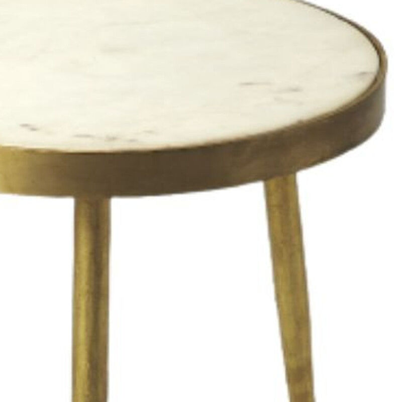 Homezia 18" Gold And White Marble Round End Table