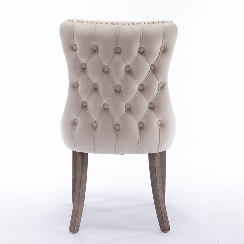 Streamdale 2 Beige Wingback Dining Chairs with Nailhead Trim & Wood Legs image number 7