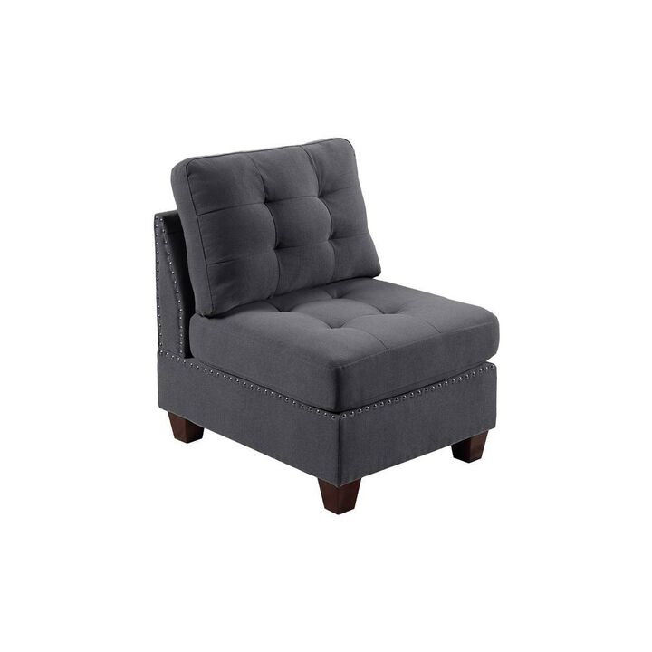 Living Room Furniture Tufted Armless Chair Grey Linen Like Fabric 1pc Armless Chair Cushion Nailheads Wooden Legs