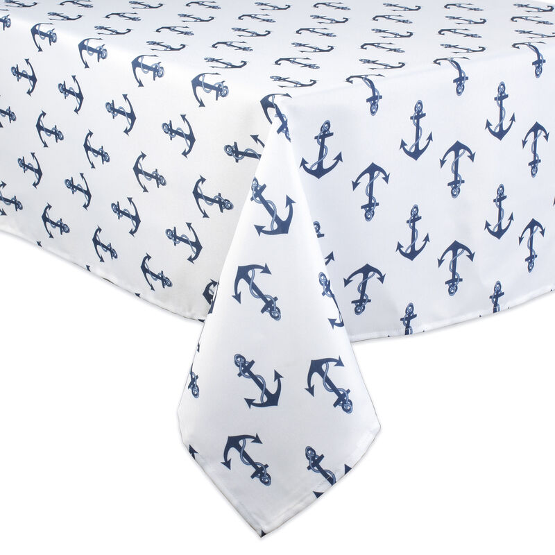 120" Zippered Outdoor Tablecloth with Printed Anchors Design