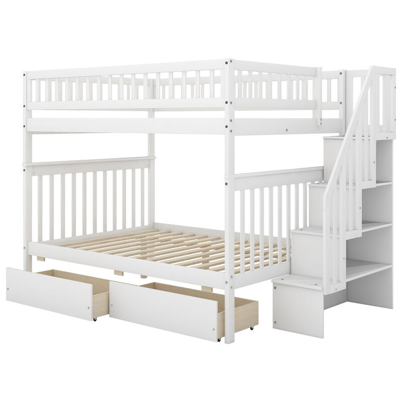 Whisen Full Over Full Bunk Bed with 2 Drawers & Guardrail, Solid Pine for Kids Bedroom image number 7