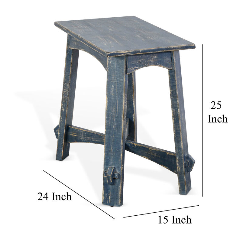 Rena Rustic Side Table, 24 Inch Rectangular Distressed Ocean Blue Wood