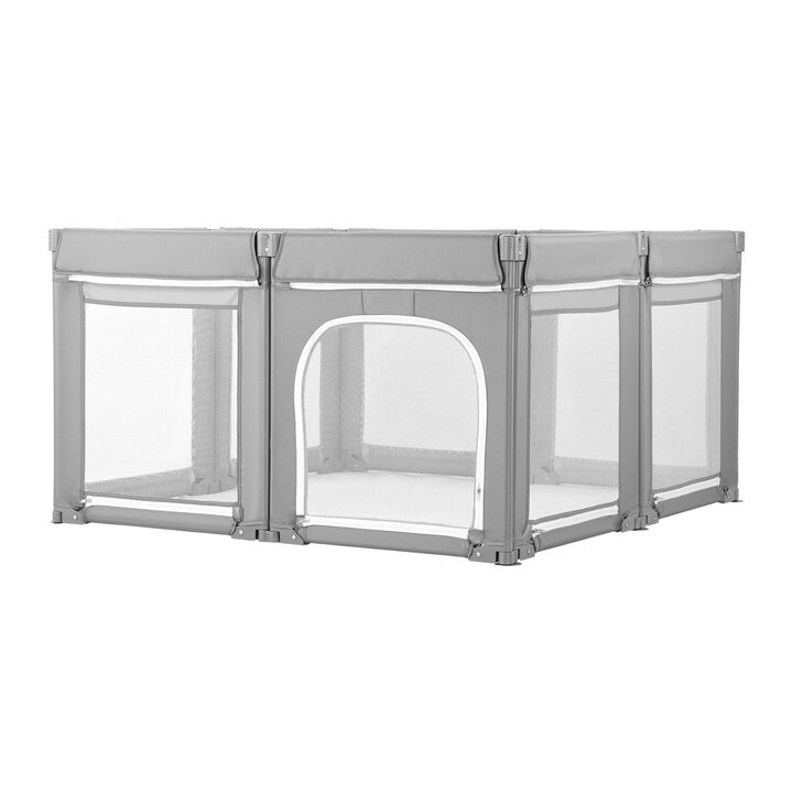 Extra Large Foldable Baby Playpen, Toddler Play Yard with Mesh & Zipper Door