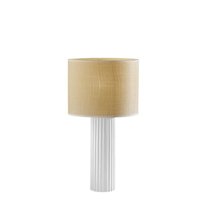 Hivvago 24" White Ceramic Cylinder Table Lamp With Beige Drum Shade