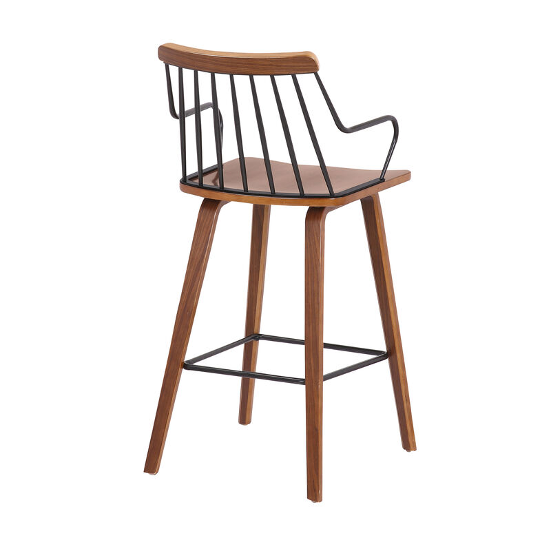 Micah Walnut and Metal Modern  Counter Height Bar Stool
