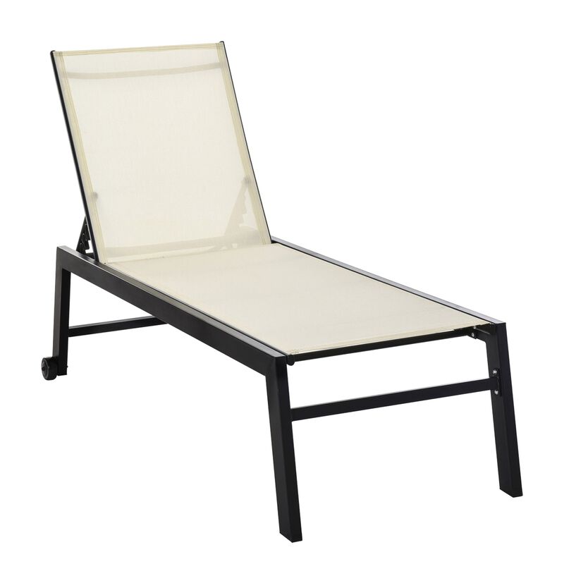 Outdoor Lounge Chair, Patio Lounger With 5-Position Reclining Backrest and 2 Wheels image number 0