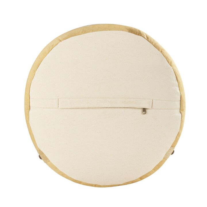 Round Cylinder Cotton Pouf Ottoman – Striped Upholstered Footstool for Bedroom