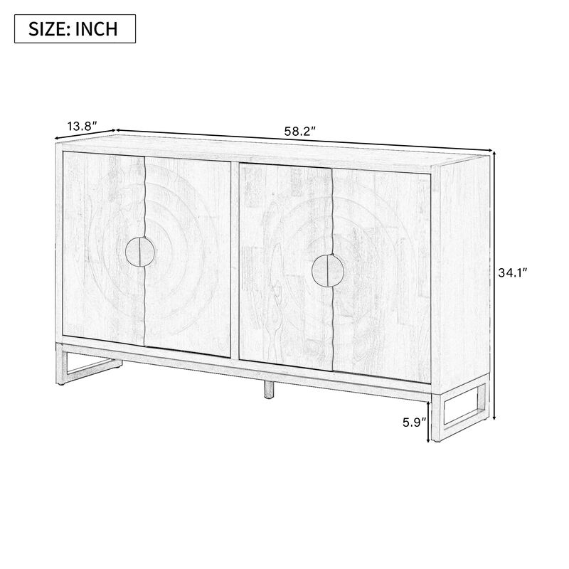 TATEUS Modern Wooden Sideboard Cabinet – Water Wave Doors, Rubberwood Veneer & Adjustable Shelves