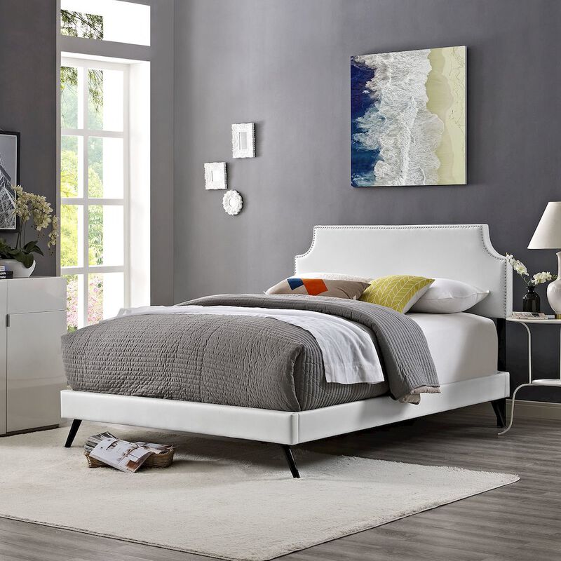 Laura Vinyl Full Platform Bed with Round Splayed Legs image number 5