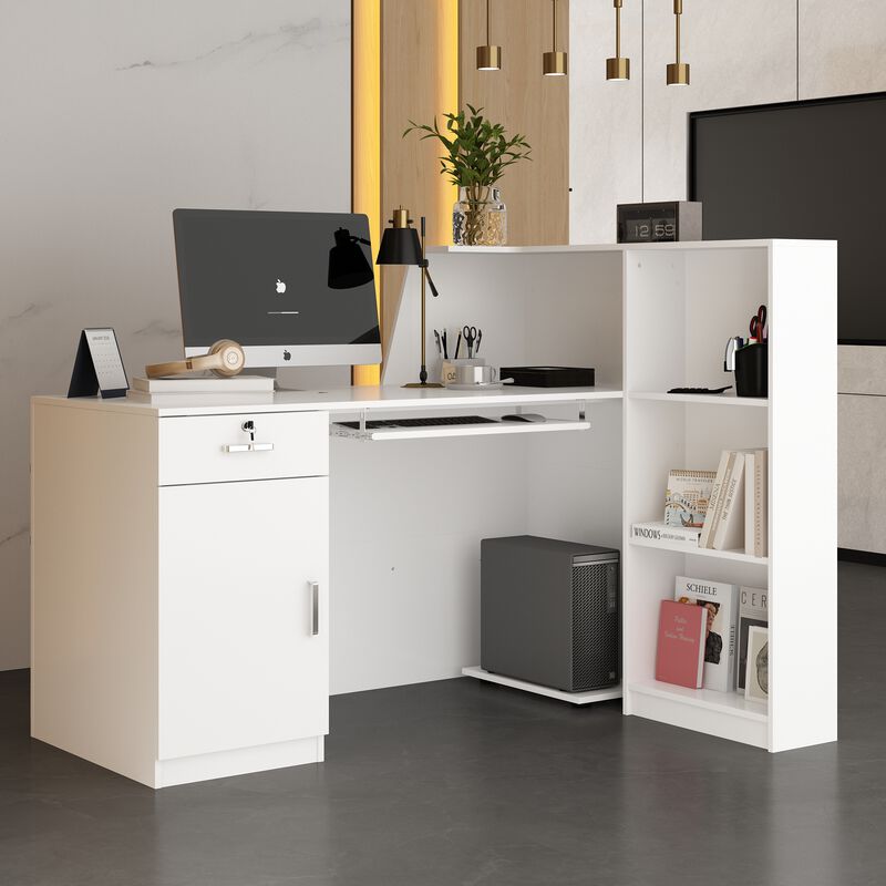 FUFU&GAGA 55.1-in White Modern/Contemporary Reception Desk Hutch Included,White