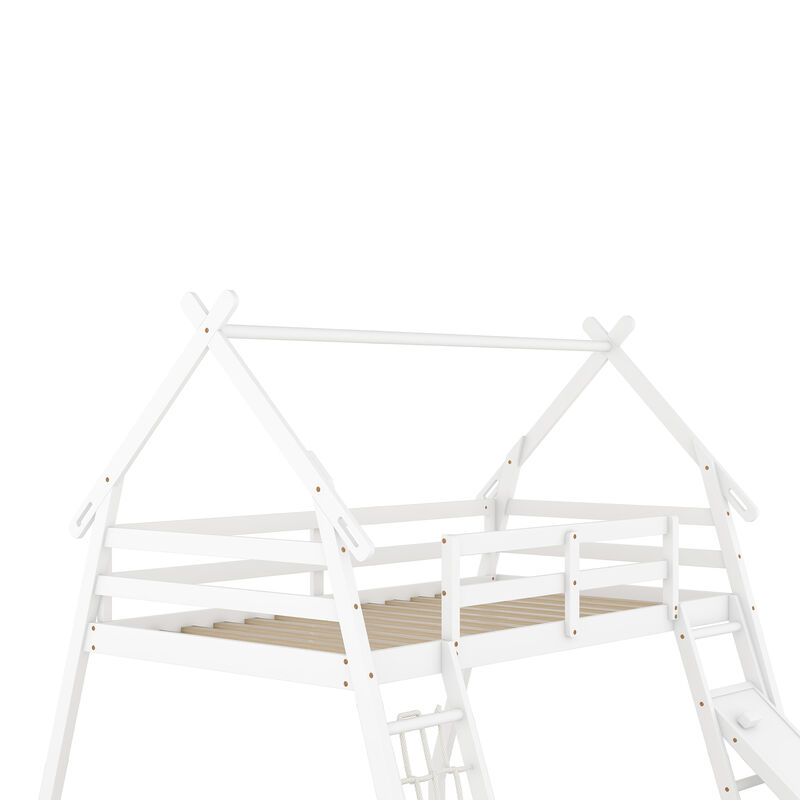 Merax House Bunk Bed with Climbing Nets and Climbing Ramp