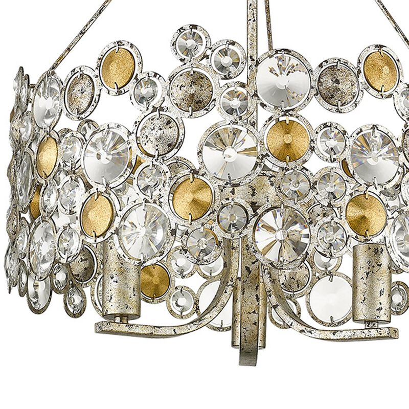 HomeRoots Silver Three Light Metal and Crystals Dimmable Chandelier With Silver Shades image number 2