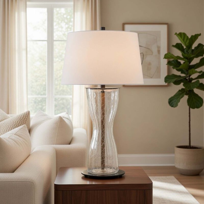 Table Lamp with LED Light, White Shade, 31 Inch Hourglass Glass Base image number 8