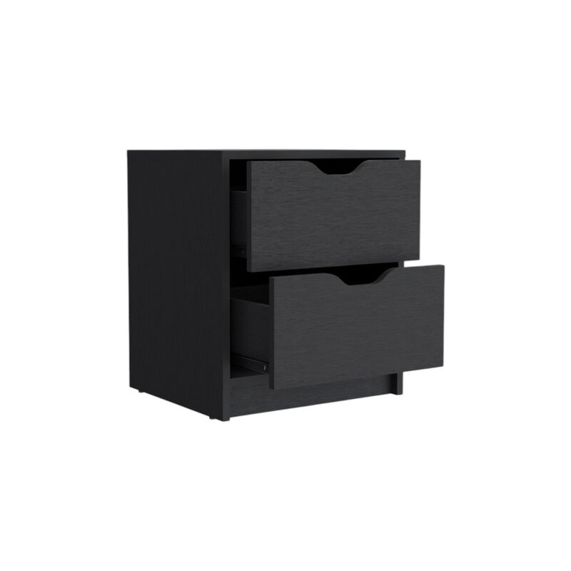 HomeRoots 19" Black Wood Two Drawer Nightstand image number 2
