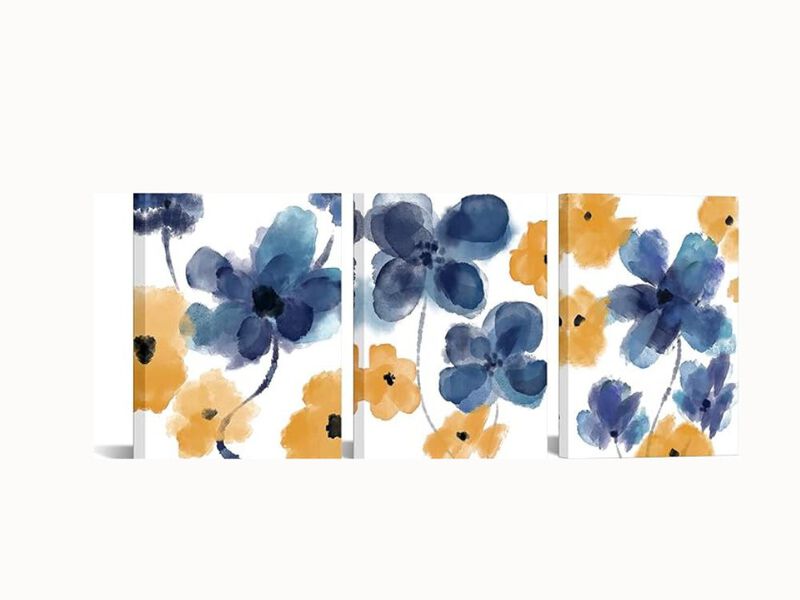 3-Panel Blue & Yellow Abstract Floral Canvas &ndash; Watercolor Wall Art for Bathroom, Living Room & Bedroom, 12&times;16"