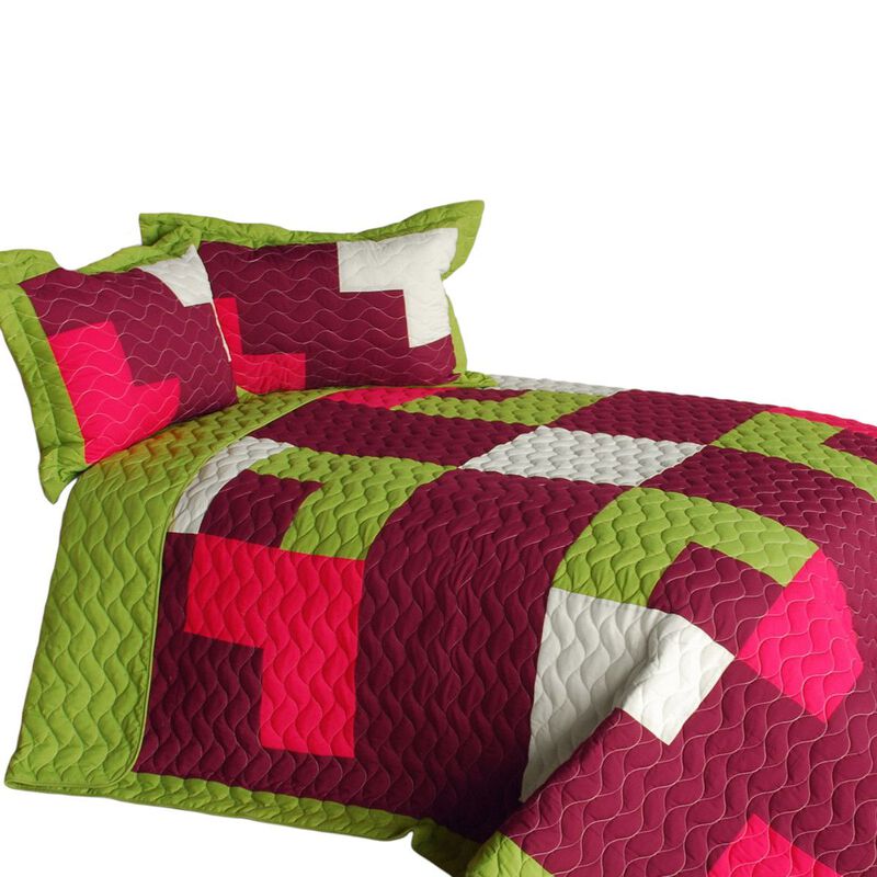 3-Piece Quilted Patchwork Plaid Quilt Set Lightweight Bedding image number 1
