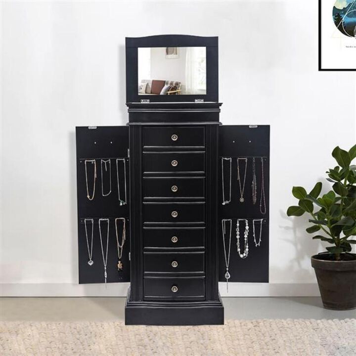 Jewelry Armoire with Mirror, 7 Drawers, 24 Necklace Hooks & 2 Side Swing Doors for Storage
