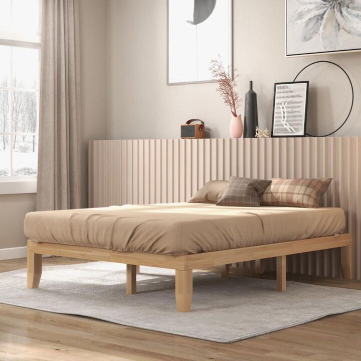Hivvago 14 Inch Queen Size Rubber Wood Platform Bed Frame with Wood Slat Support.