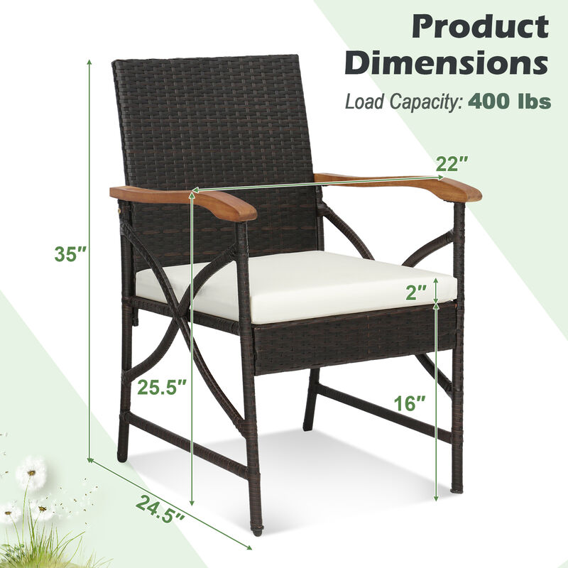 Patio Wicker Dining Chairs with Soft Zippered Cushion