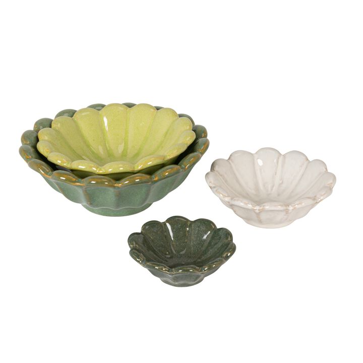4-Piece Stoneware Reactive Glaze Flower Shaped Bowl Set, Multicolor