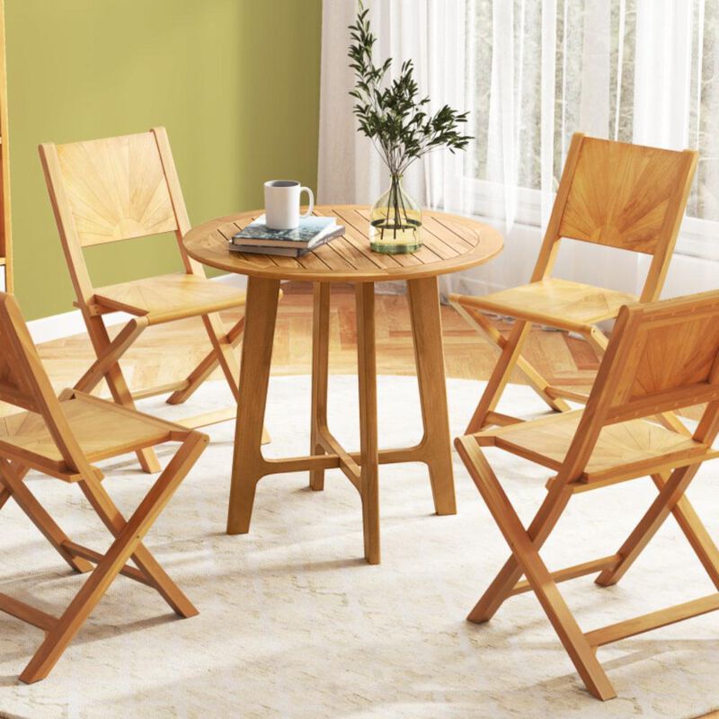 Hivvago 31.5 Inches Patio Dining Table with Slatted Tabletop and X-shaped Frame