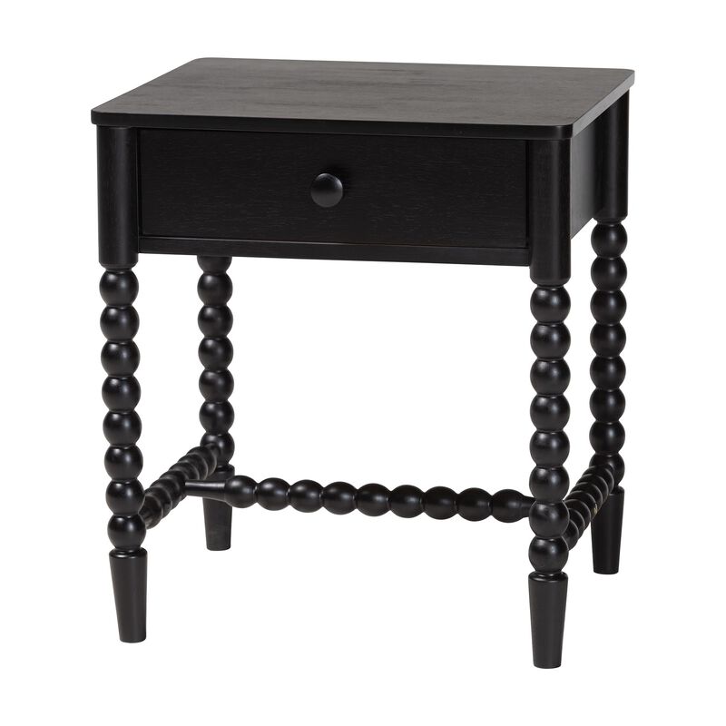 Baxton Studio Brantley Spindle Nightstand - 1-Drawer Bedside Table with Beaded Frame and Open Base for Bedroom image number 0