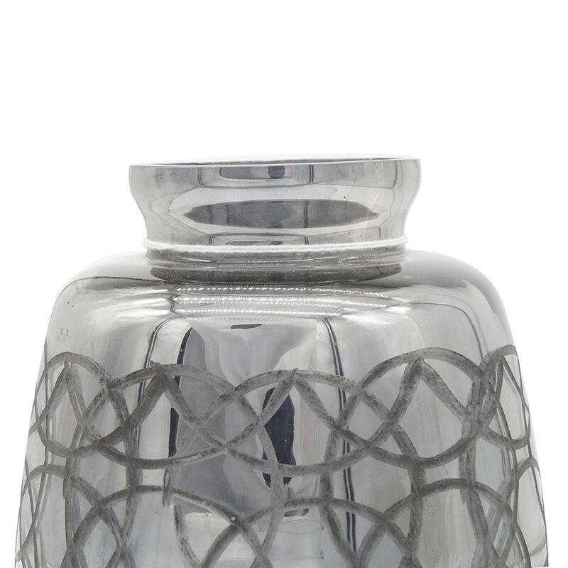 Hivvago 9 Inch Dark Gray Geometric Etched Glass Table Vase