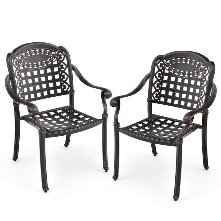Set of 2 Cast Aluminum Patio Chairs with Armrests