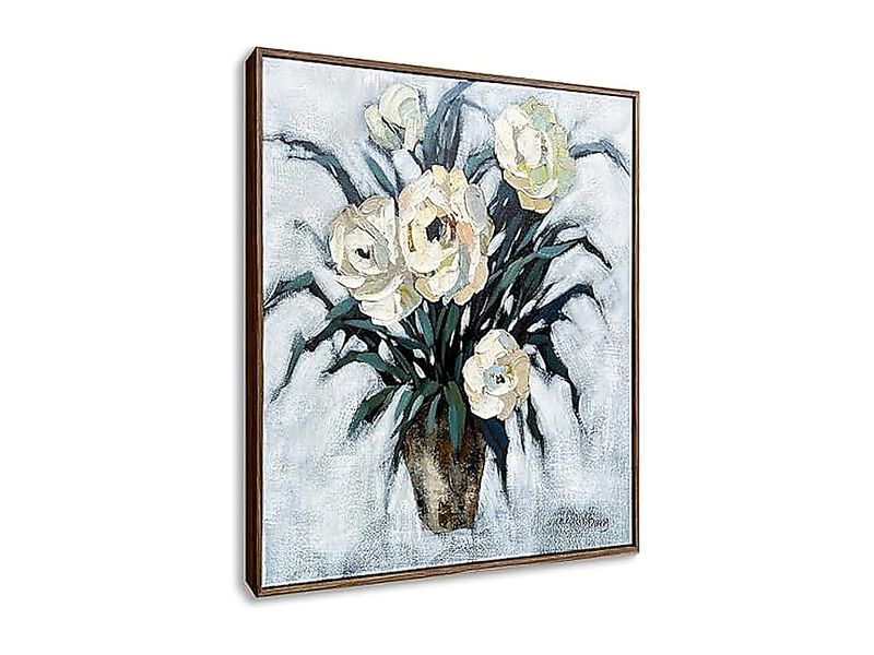 32 X 32 Inch Textured Hand Painted White Floral Oil Large Wood Framed Canvas Art image number 2