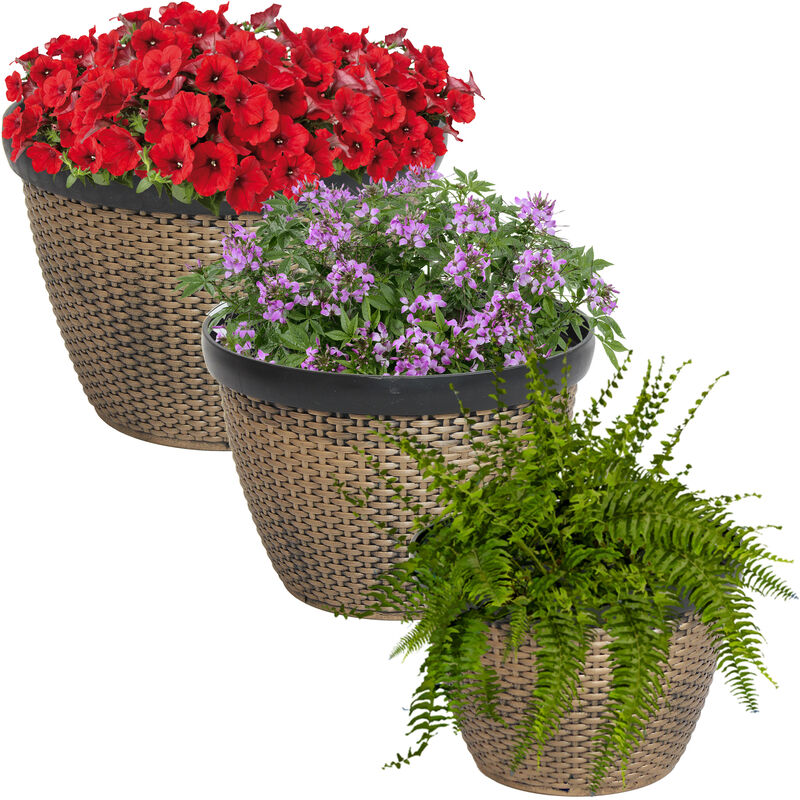 Sunnydaze Resin Basketweave Outdoor Planter 12 in, 13 in, 15 in - Set of 3