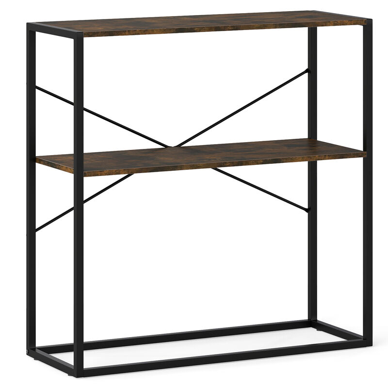 2 Tier Entryway Console Table with Wooden Shelves and Metal Frame image number 0