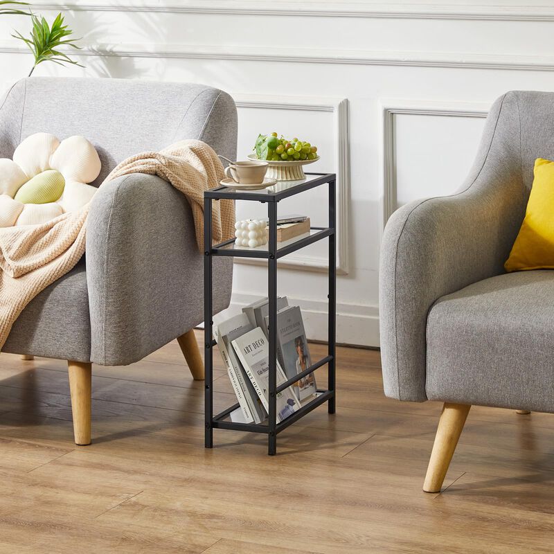 IBUYKE Narrow Side Table with Storage Shelf, 3 Tier Slim End Table,Modern Sofa Table, Small Nightstand, Telephone Table for Smal