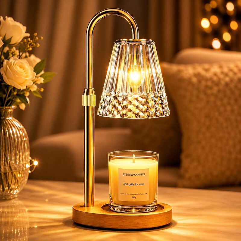 Candle Warmer Lamp with Timer & Dimmer, Adjustable Height for Jar Candles, Wood Base, Home Decor for Home Living Room image number 1