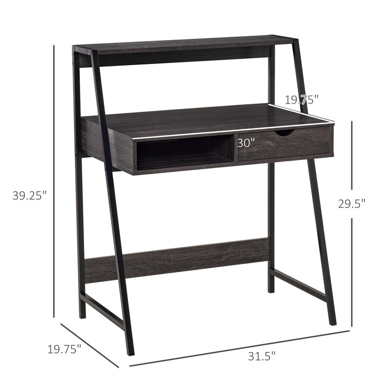 Gray Compact Workspace: Small Space Writing Desk with Storage