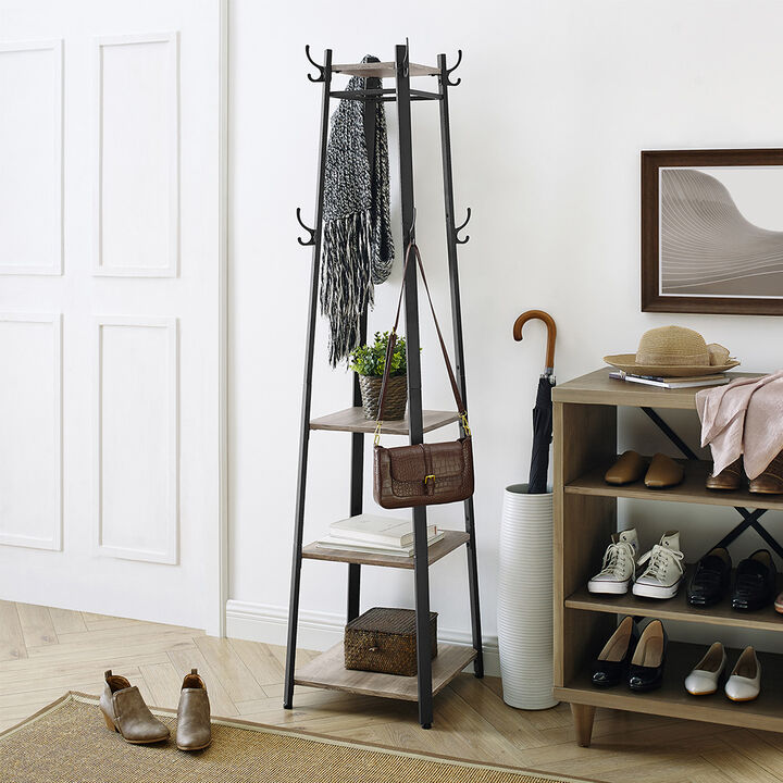 Coat Rack Stand with 3 Shelves for Entryway Organizer Storage