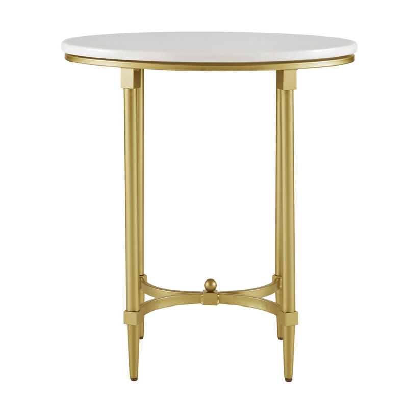 Gracie Mills Marlee White Marble and Gold Metal Oval End Table