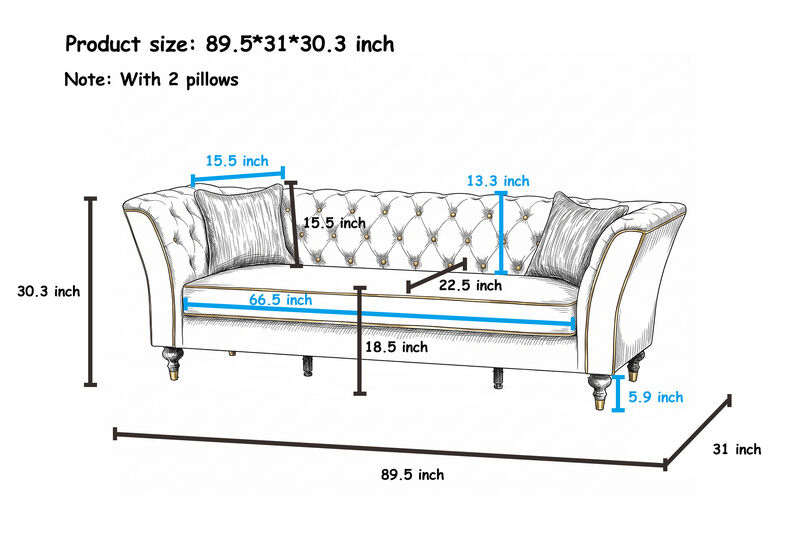 Pruvaf Large 89.5" 3 Person Couch image number 7
