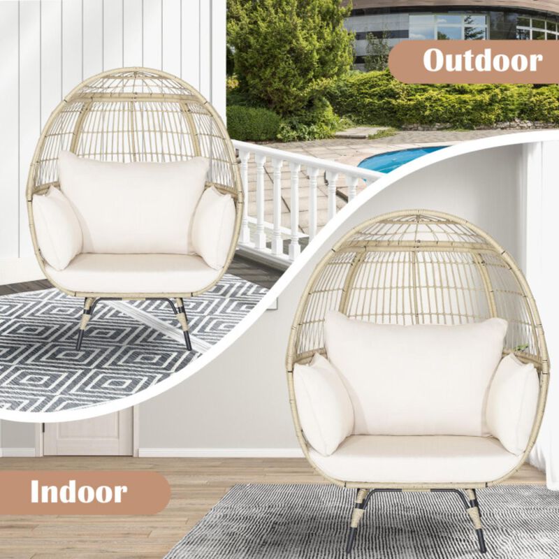 Hivvago Oversized Patio Rattan Egg Lounge Chair with 4 Cushions